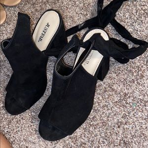 Black open toed booties